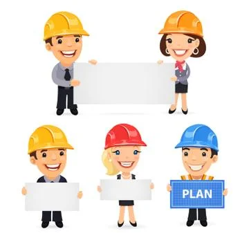 Foremen Presenting Empty Banners Illustrazione stock