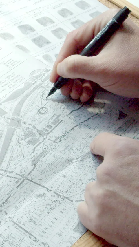 Forensic Detective Marks Street Map While Building Criminal Case Stock Footage 337112048