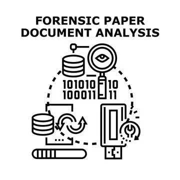 Forensic digital document analysis concept illustration Stock Illustration