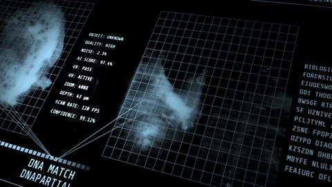 Forensic DNA Analysis Interface Biologist Scanning Sample 3D Perspective HUD Stock Footage 340933149