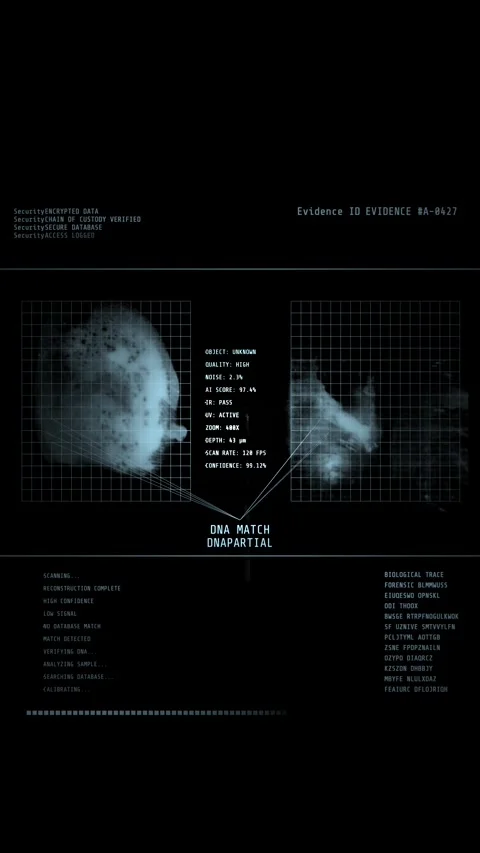 Forensic DNA Sequence Mapping HUD Medical Technology Vertical Screen UI Stock Footage 341423471