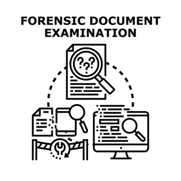 Forensic document examination investigating questionable papers and data Stock-Illustration