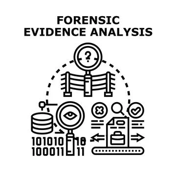 Forensic evidence analysis investigating data and legal cases Stock Illustration
