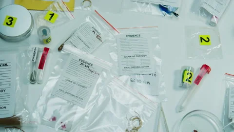 Forensic Evidence Collected in Bags with Chain of Custody Documentation in Lab Stock Footage 285487452