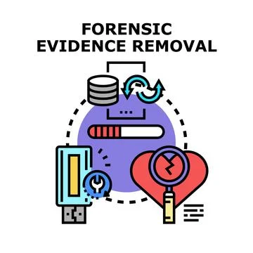 Forensic evidence removal process with data and broken clue Stock Illustration
