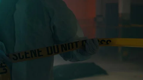 Forensic Expert Isolating Murder Scene in Dark Old Building Vídeo Stock 300194598