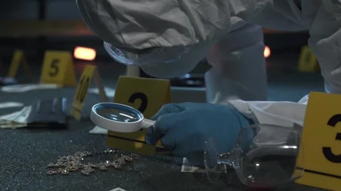 Forensic expert working at crime scene of failed robbery of wealthy apartment.  Stock Footage 286753864