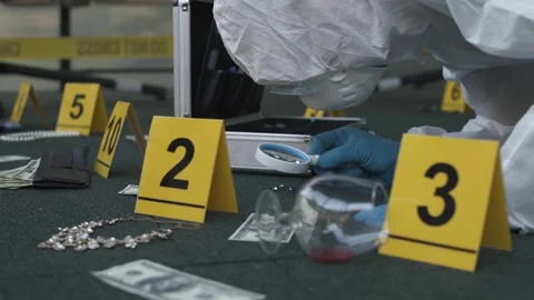 Forensic expert working at crime scene of failed robbery of wealthy apartment.  Stock Footage 286756729