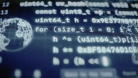 Forensic hash function processes bytes beside digital globe Stock-Footage 347055715