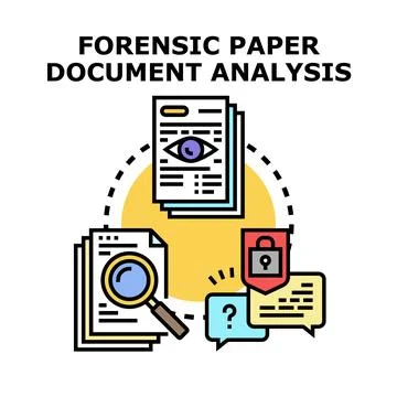 Forensic paper document analysis examining data security Stock Illustration