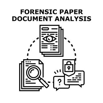 Forensic paper document analysis examining data security Stock Illustration