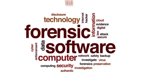 Forensic software animated word cloud, text design animation. Stock Footage 81435988