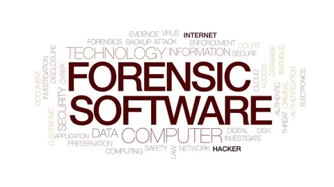 Forensic software animated word cloud, text design animation. Kinetic Stock Footage 81861331