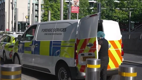 Forensics arrive at scene of stabbing in Wembley Video stock 343563855