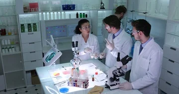 Forensics Bacteriologists Conversation for Carrying Out Studies Laboratory Room Stock Footage 85548784