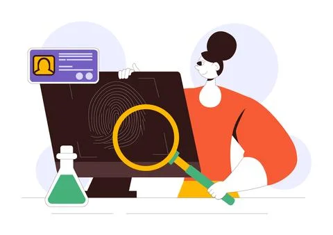 Forensics Technology Vector Illustration Featuring Biometric Access Control.. Stock Illustration