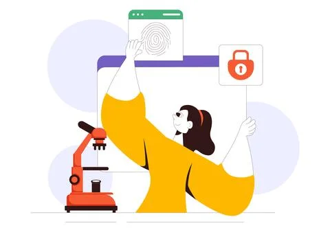 Forensics Technology Vector Illustration Featuring Biometric Access Control.. Stock Illustration