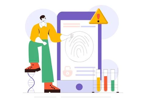 Forensics Technology Vector Illustration Featuring Biometric Access Control.. Stock Illustration