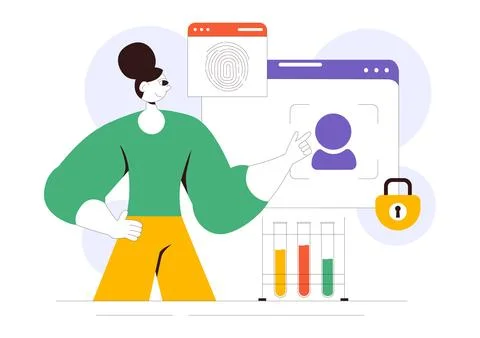 Forensics Technology Vector Illustration Featuring Biometric Access Control.. Stock Illustration