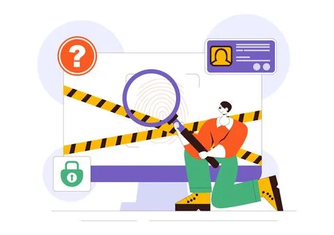 Forensics Technology Vector Illustration Featuring Biometric Access Control.. Stock Illustration