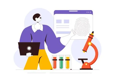 Forensics Technology Vector Illustration Featuring Biometric Access Control.. Stock Illustration