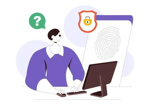 Forensics Technology Vector Illustration Featuring Biometric Access Control.. Stock Illustration