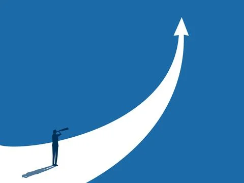 Foresight, Businessman looking at telescope on graph growing Stock Illustration