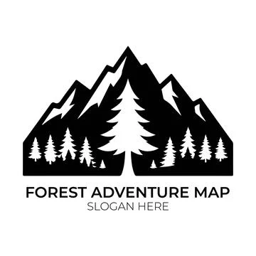 Forest Adventure Map Logo Design with Mountain Range and Pine Tree Stock Illustration