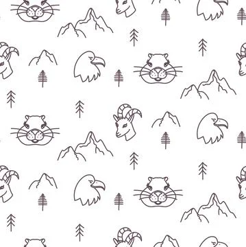 Forest alpine fauna seamless pattern. Mountain winter animals scandinavian Illustrazione stock