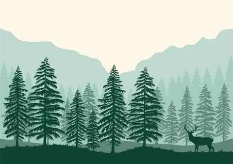 Forest and deer vector Stock Illustration