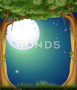 Forest and fullmoon Stock Illustration