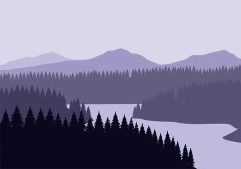Forest and lake in the mountains vector Stock Illustration