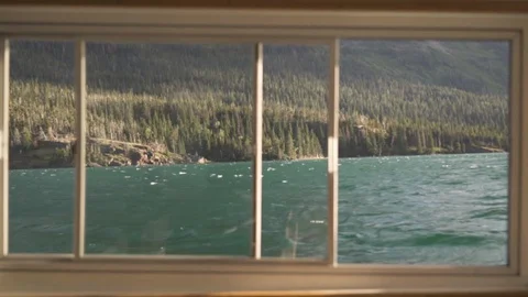 Forest and Lake Window View from Inside Wooden Boat, HD 動画素材 129607762