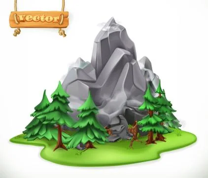 Forest and mountain. Camping 3d vector icon Stock Illustration