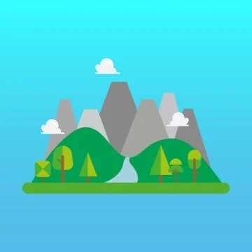 Forest and mountain landscape in flat style Stock Illustration