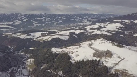 Forest and mountains in the snow, Austria, Alpine landscape Stock Footage 85142489