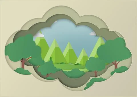 Forest and mountains vector backgrounds. nature landscape in paper flame. pap Stock Illustration