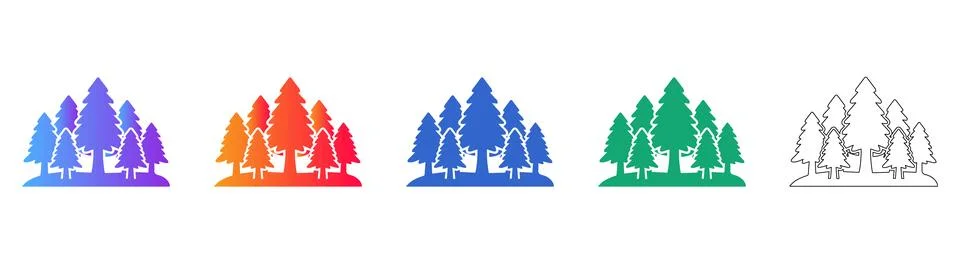 Forest and Pine Tree Landscape Icons Stock Illustration