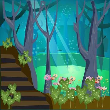 Forest and Pond Background and Wallpaper Vector Illustration Stock Illustration