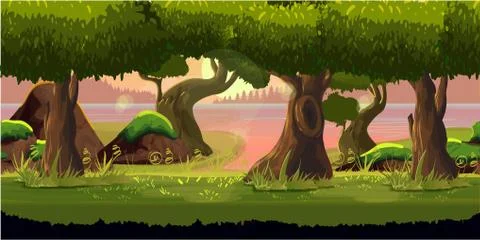 Forest and River Game Background Stock Illustration