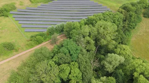 Forest and solar panel station, efficiency sustainable energy 库存影片 314060831
