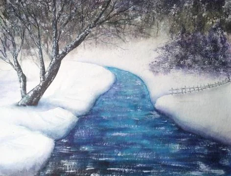 Forest and winter stream Stock Illustration