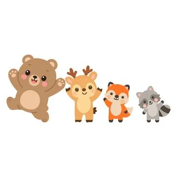 Forest animal characters bear deer fox raccoon Stock Illustration