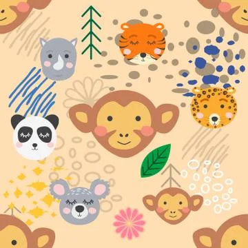 Forest animal seamless pattern. hand drawn illustration 스톡 일러스트