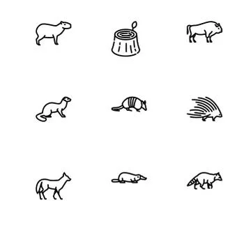 Forest animals and plants. Set outline icon EPS 10 vector format. Professiona Illustrazione stock
