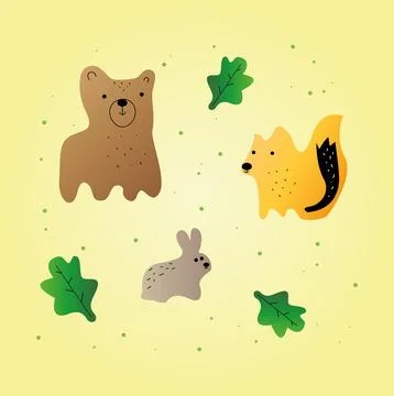 Forest animals bear, fox and hare Illustrazione stock