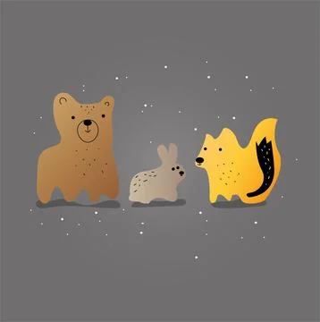 Forest animals bear, fox and hare Stockillustratie