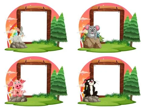 Forest Animals with Colorful Background Frames Stock Illustration