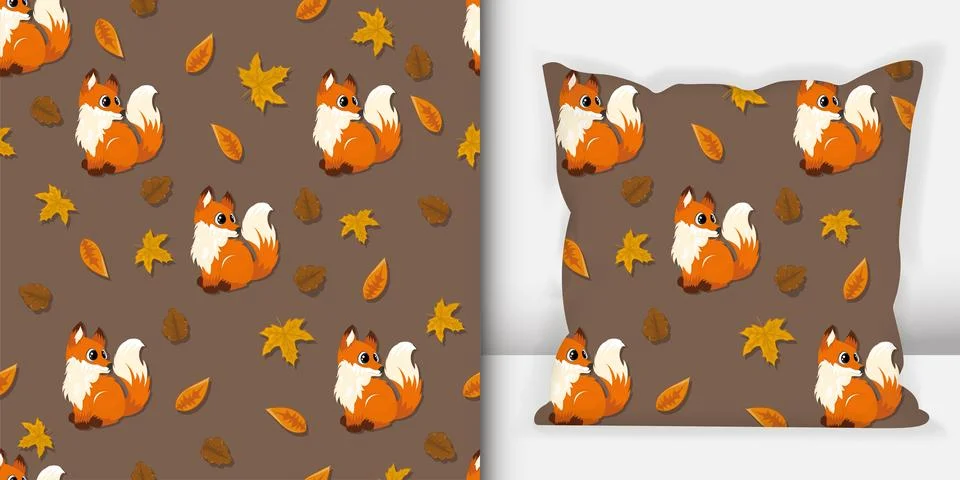 Forest animals seamless pattern. Wolf pattern with pillow mock up イラスト素材