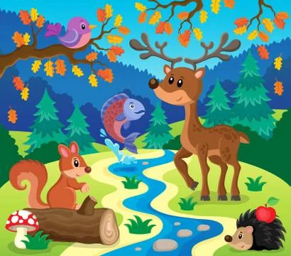Forest animals topic image - eps10 vector illustration. Stock Illustration